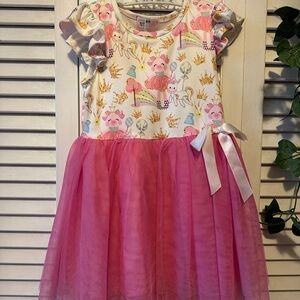 Pink and White Kids Dress with Playful Print